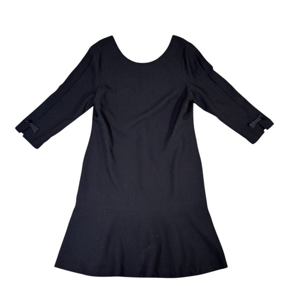 Karl Lagerfeld Black Crepe Flounce Hem Shift Dress with Bow Cuff 3/4 Sleeve 14